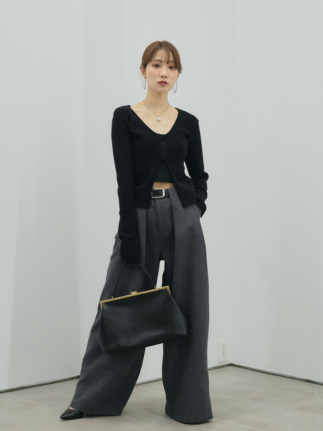 【Allure】[SET]フロントツイストリブニットトップス+フロントツイストリブニットトップス(2set)