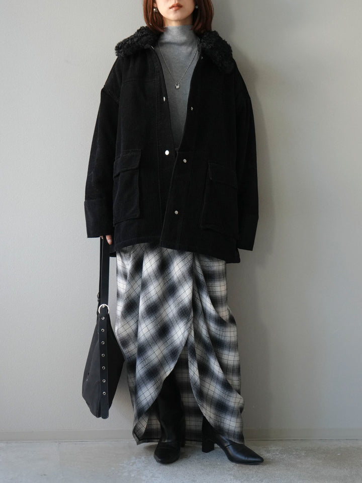 [予約]コーデュロイボア襟フライトジャケット/ブラック