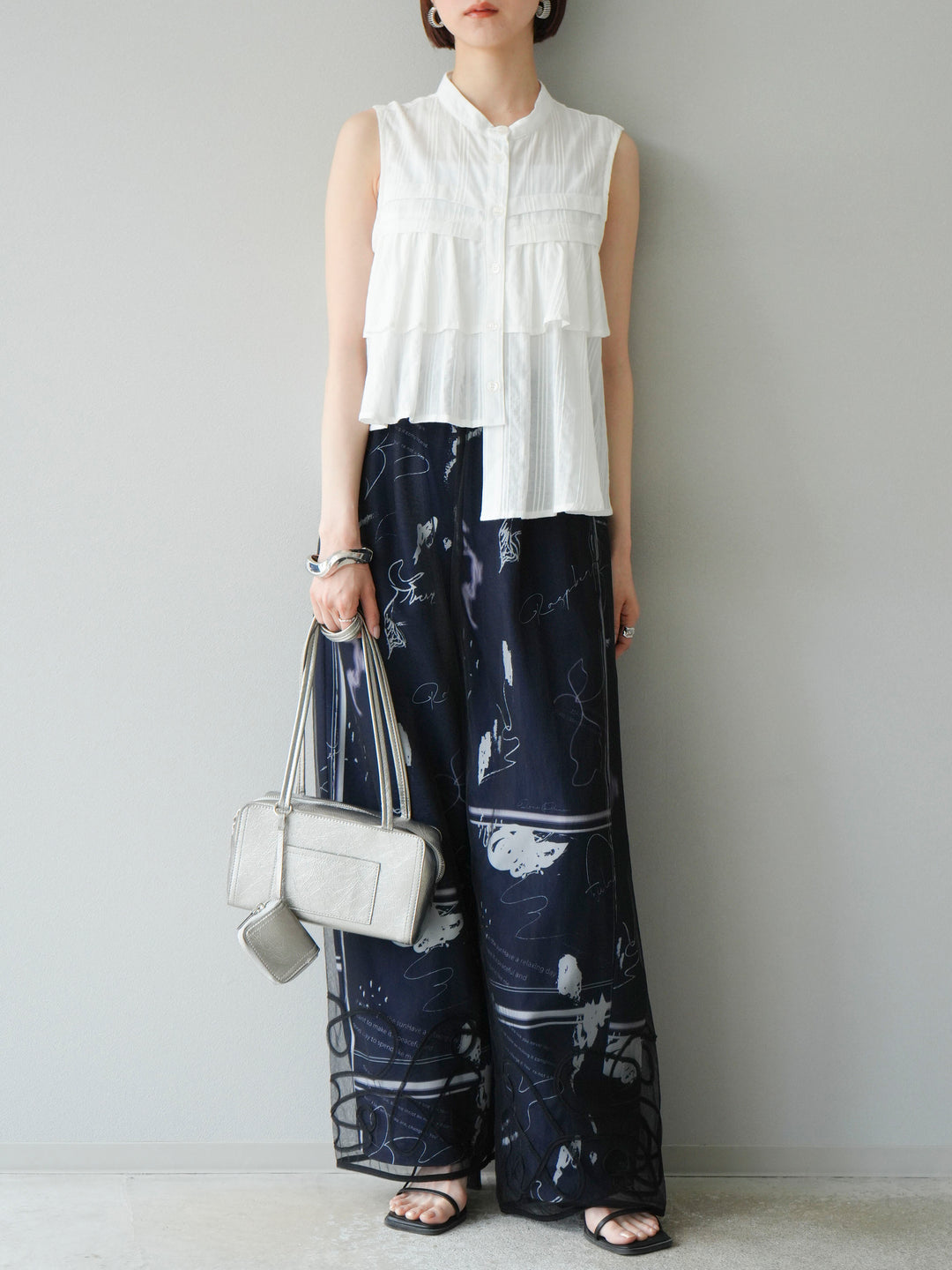 [予約]ペイント柄タックパンツ/ネイビー