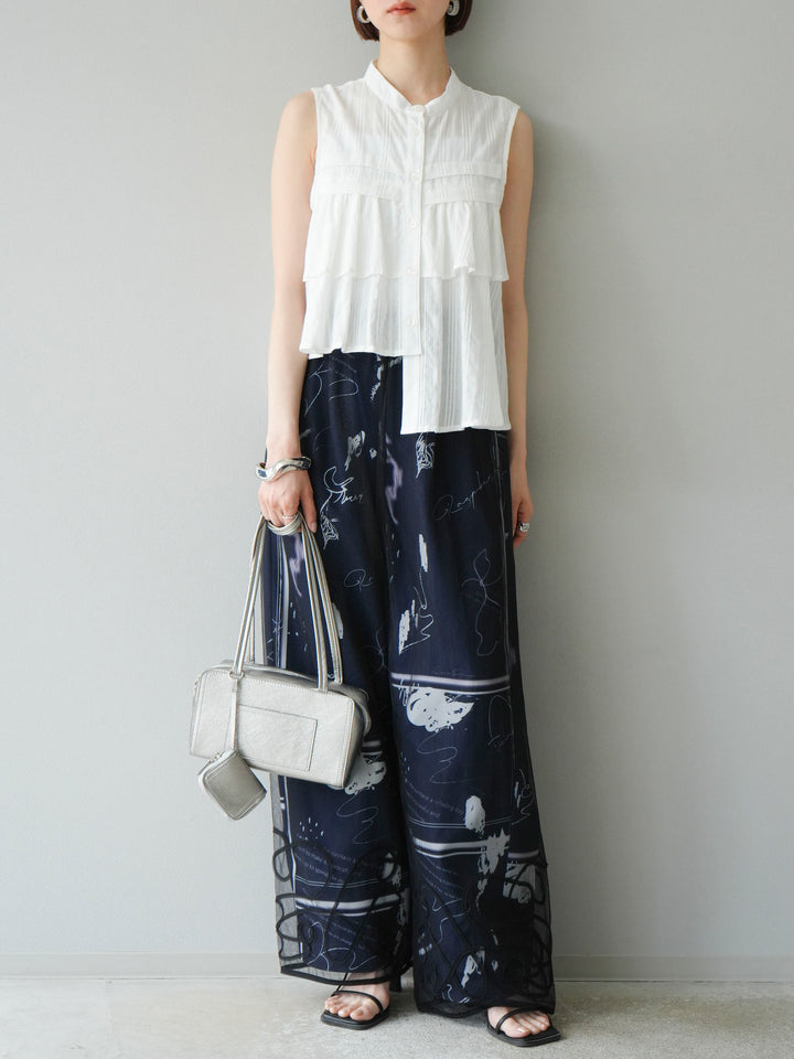 [予約]ペイント柄タックパンツ/ネイビー