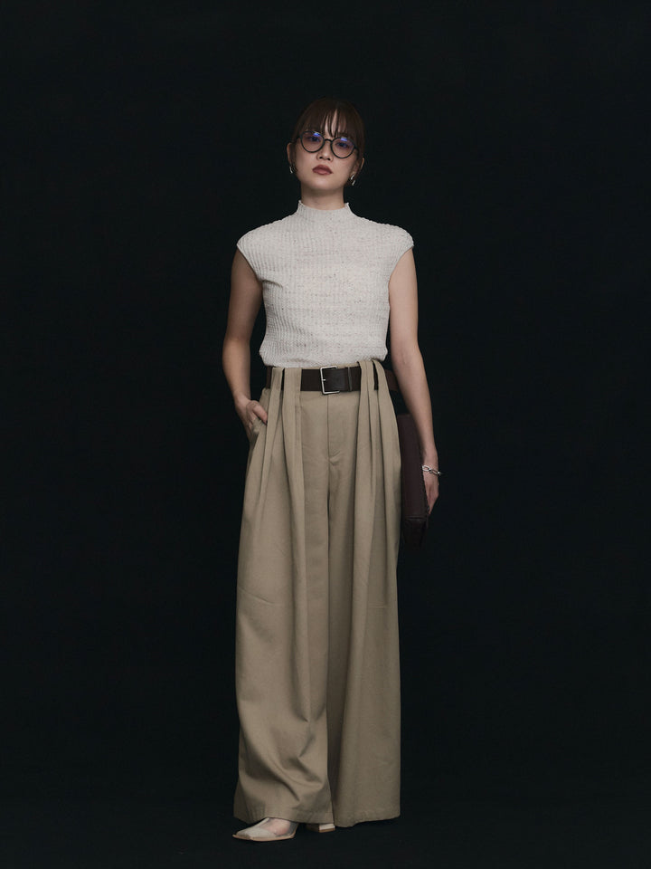 [予約]ミックスヤーンデザインリブフレンチスリーブニット/アイボリー