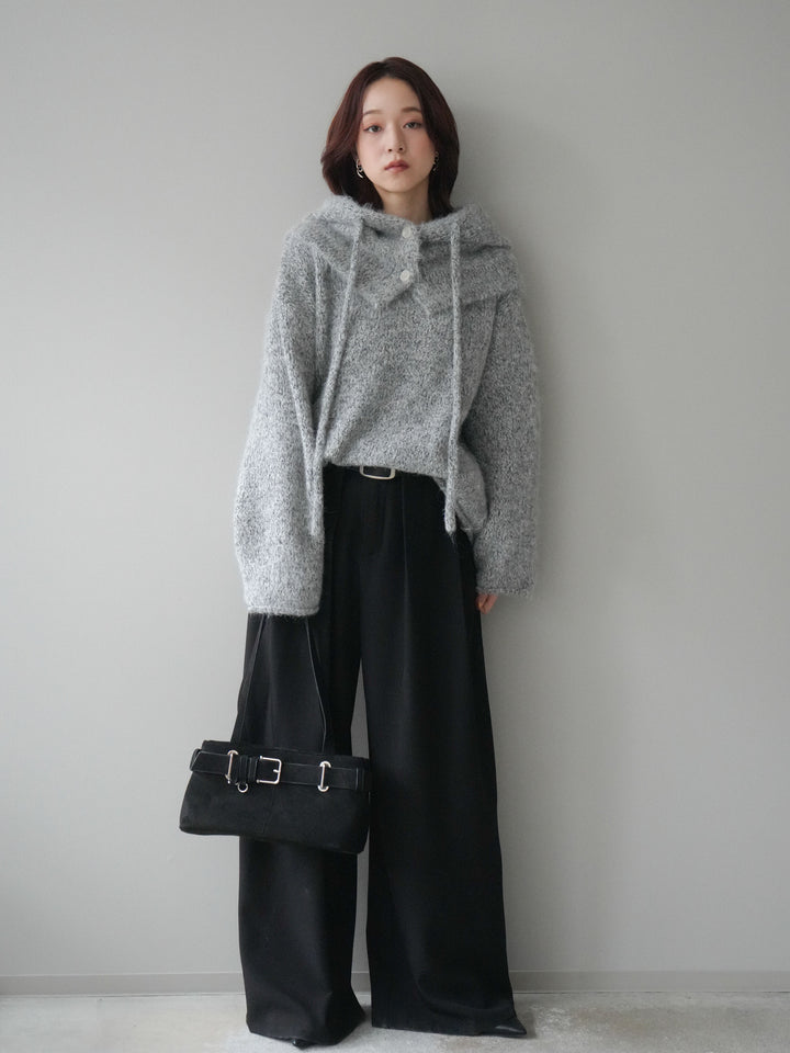 [SET]バラクラバSETニットプルオーバー+ベルトループデザインワイドパンツ(2set)