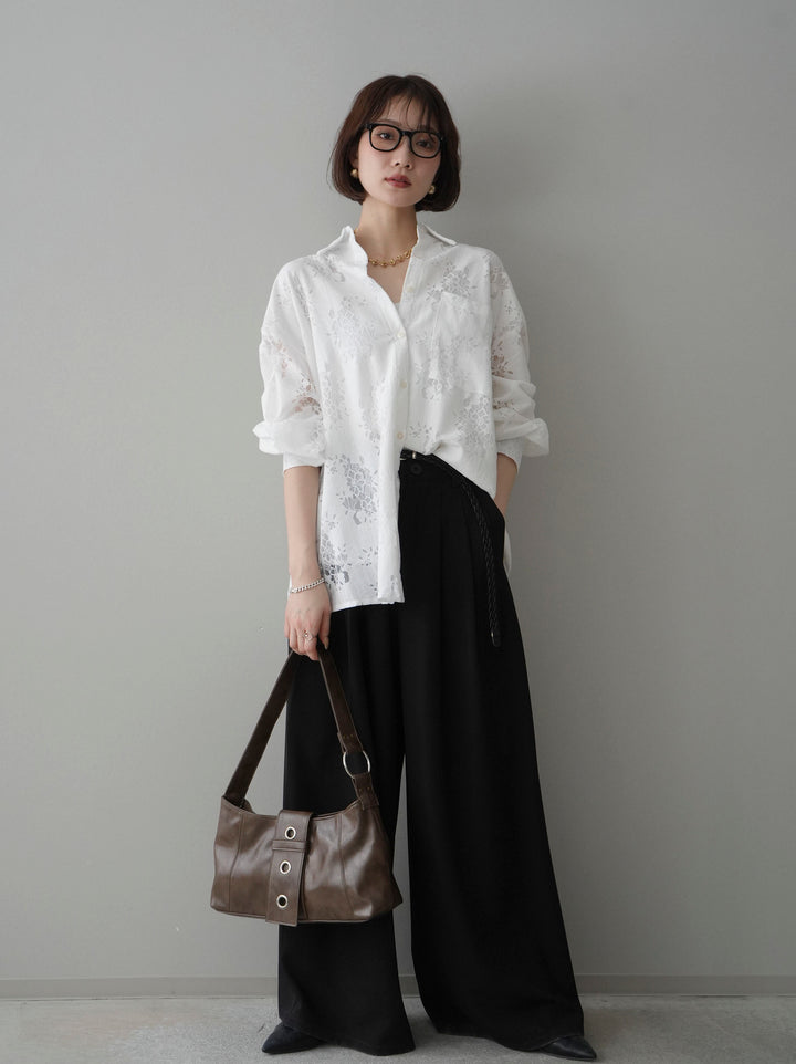 [SET]編み込みベルト付タックワイドパンツ+編み込みベルト付タックワイドパンツ(2set)