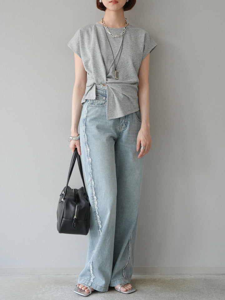 【預購】Line蕾絲牛仔褲/淺藍