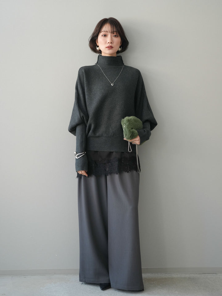 [予約]ウエストレースタックワイドパンツ/gray