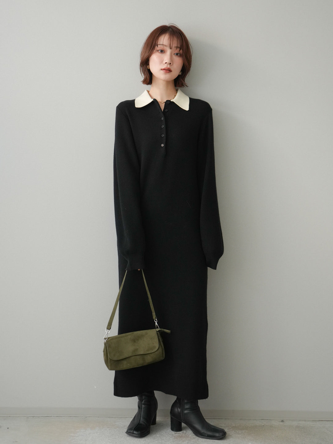 [SET]配色ポロニットワンピース+選べるアクセセット(2set)