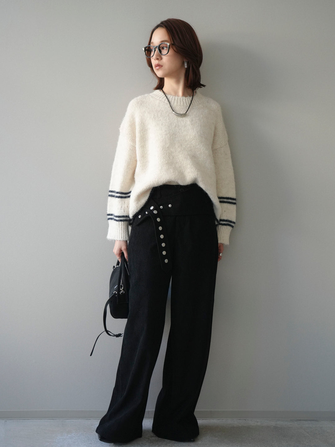 [予約]クルーネックラインボーダーニットプルオーバー/white