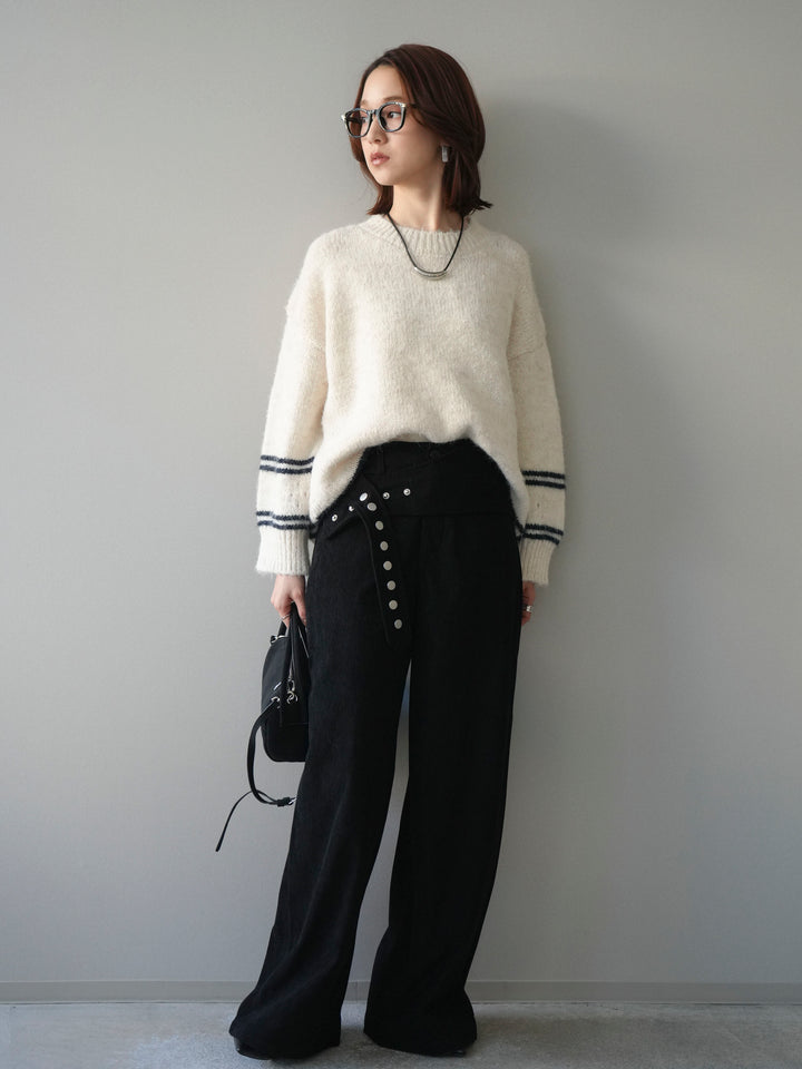 [予約]クルーネックラインボーダーニットプルオーバー/white