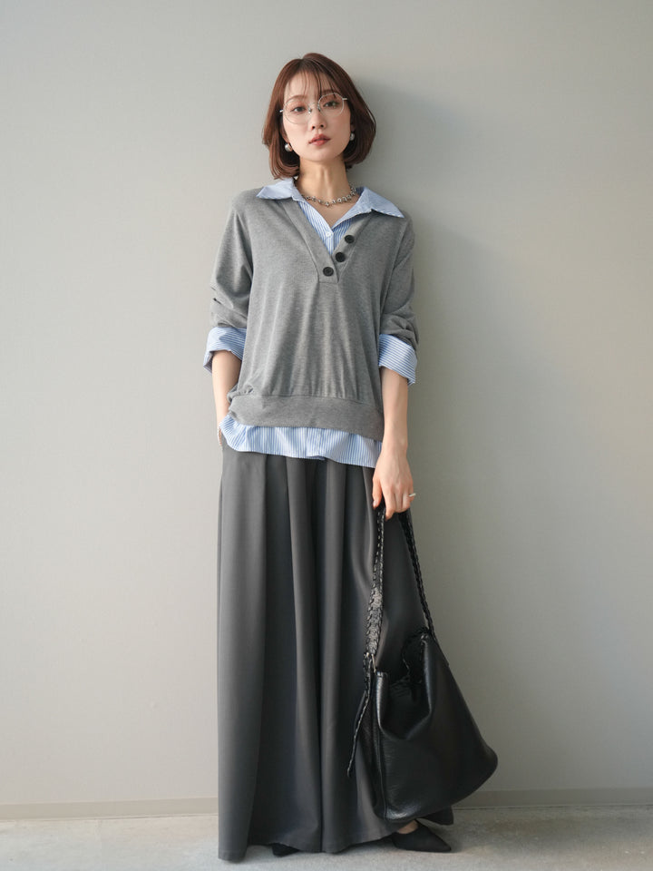 [予約]シャツレイヤードデザインカットプルオーバー/lightgray