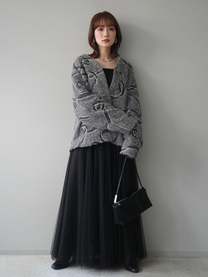 [予約]ニュアンス刺繍ブークレニットジャケット/gray