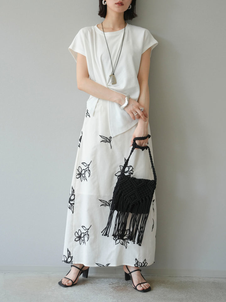 [予約]フラワー刺繍ナロースカート/ホワイト