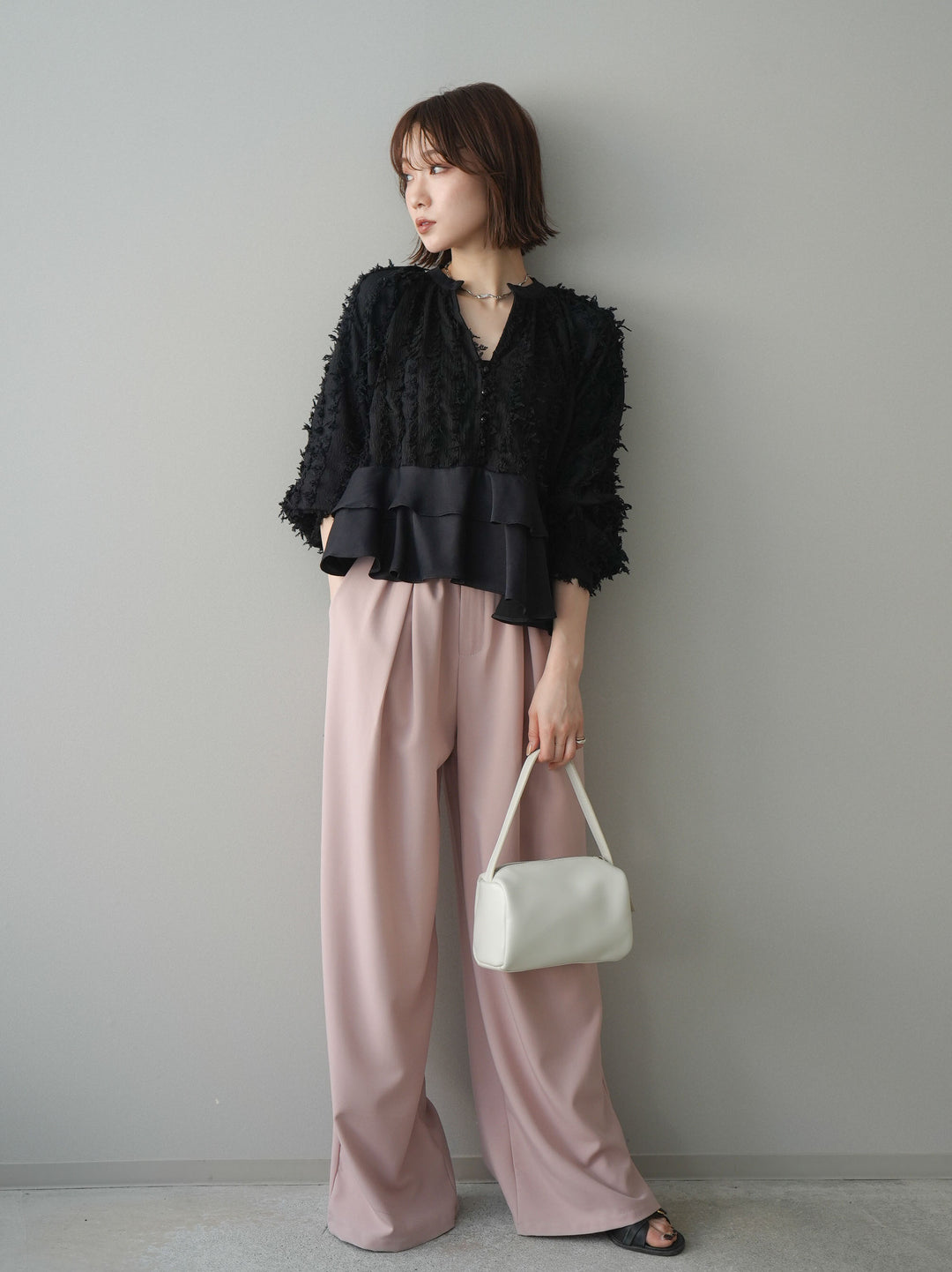 [予約]ベルト付キーホルダーモチーフワイドパンツ/pink