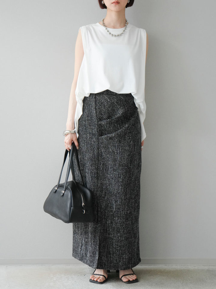 [予約]サマーツイードタックサイドスリットスカート/ブラックホワイト