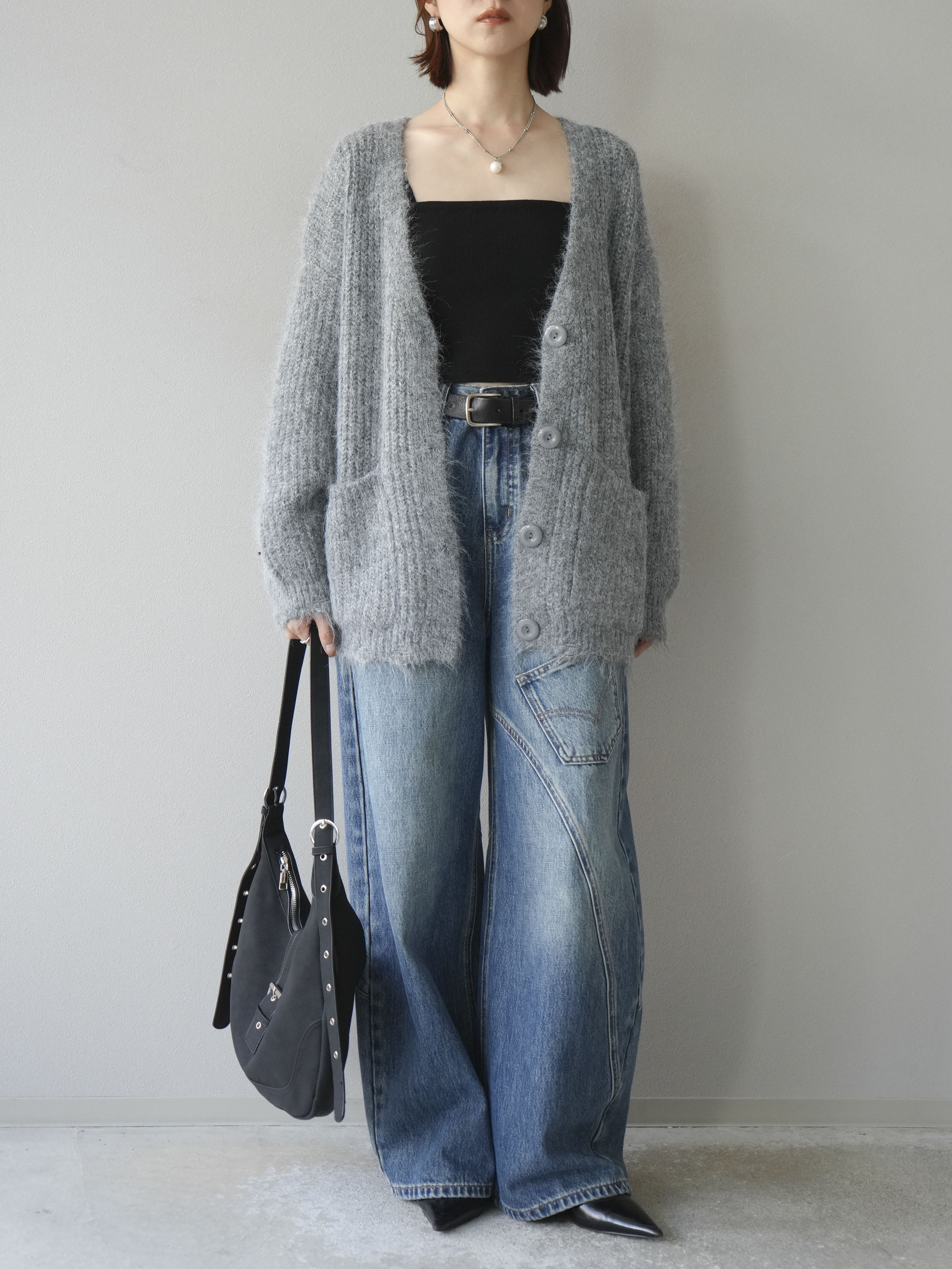 予約]ウール混オーバーニットカーディガン/グレー – Lumier