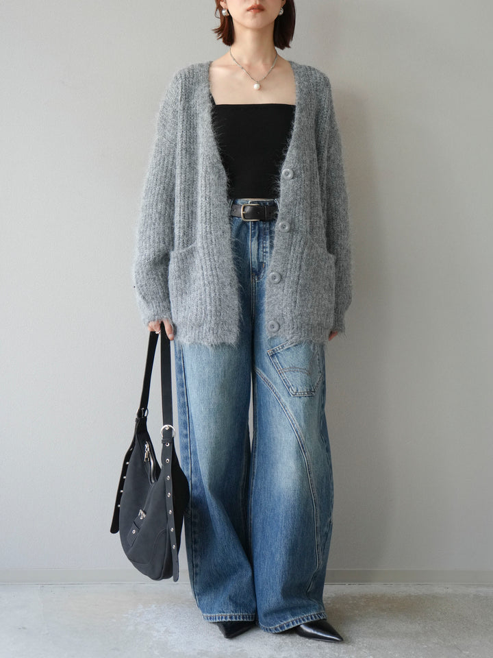[予約]ウール混オーバーニットカーディガン/グレー