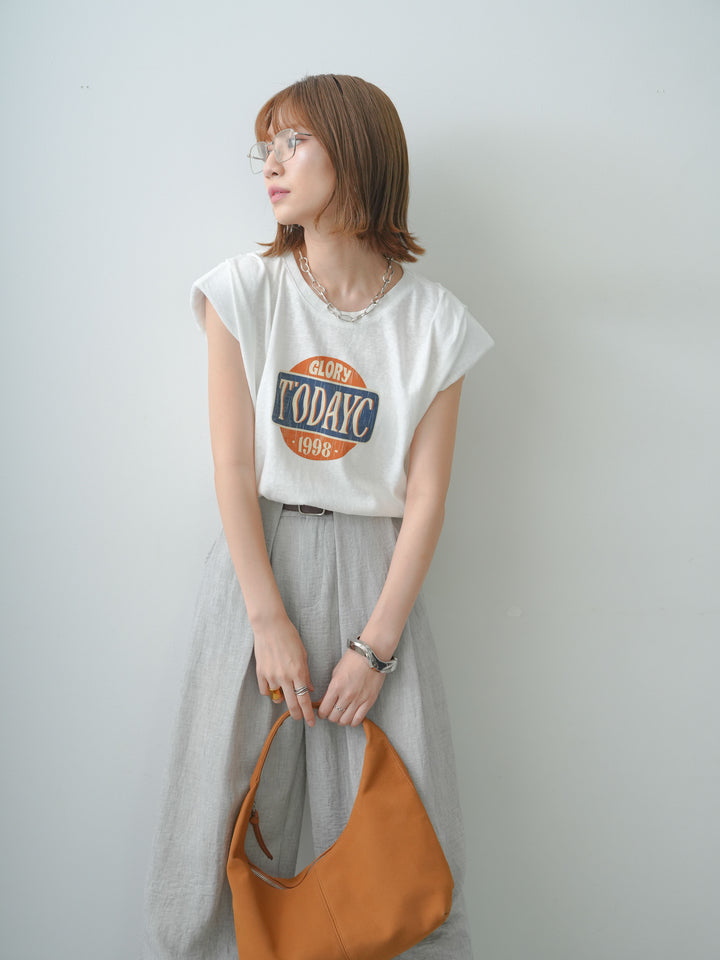 [SET]ヴィンテージロゴドロストTEE+リネンライクベルトループワイドパンツ(2set)