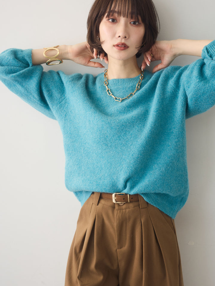 [SET]ソフトヘアリークルーネックニットトップス+ダブルタックドレープストレートワイドパンツ(2set)