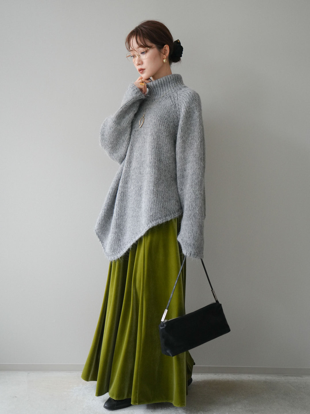 [予約]ベロアフレアスカート/green