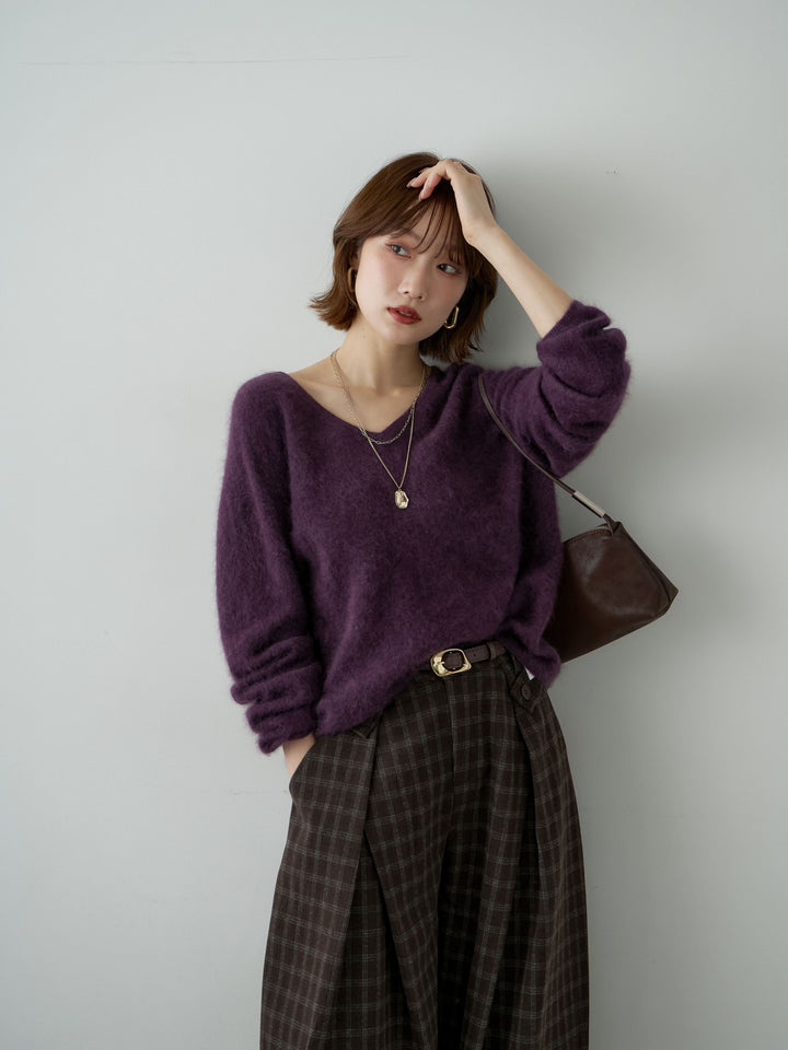 [SET]カシミア混フェザータッチVネックニットトップス+選べるアクセセット(2set)