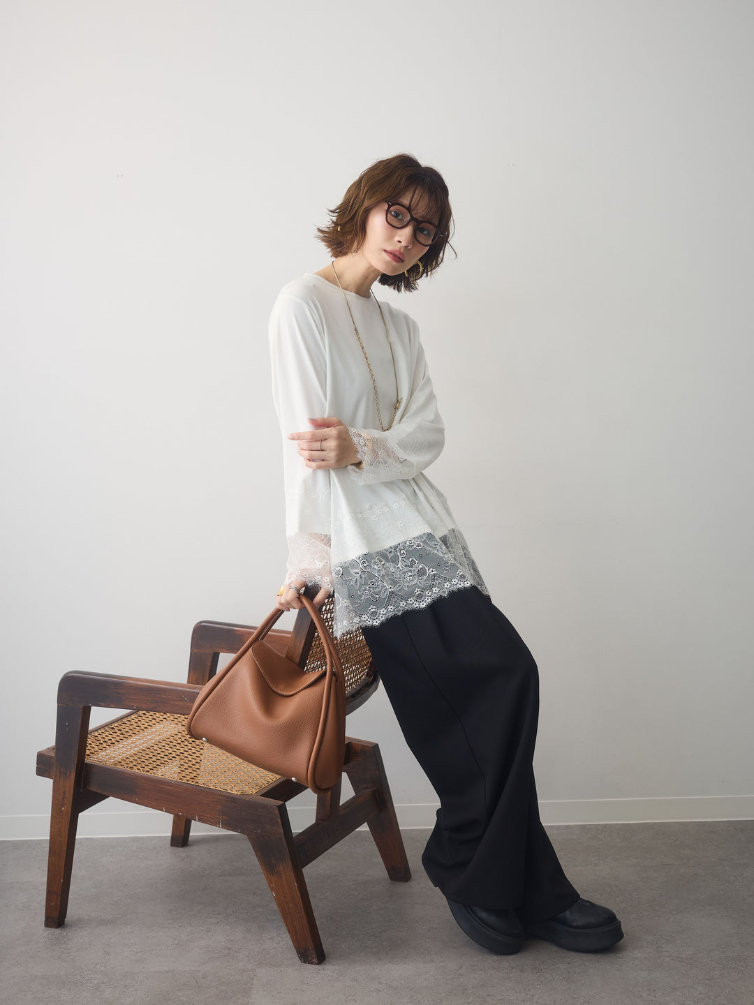 [SET]レーストリムロングTシャツ+レーストリムロングTシャツ(2set)