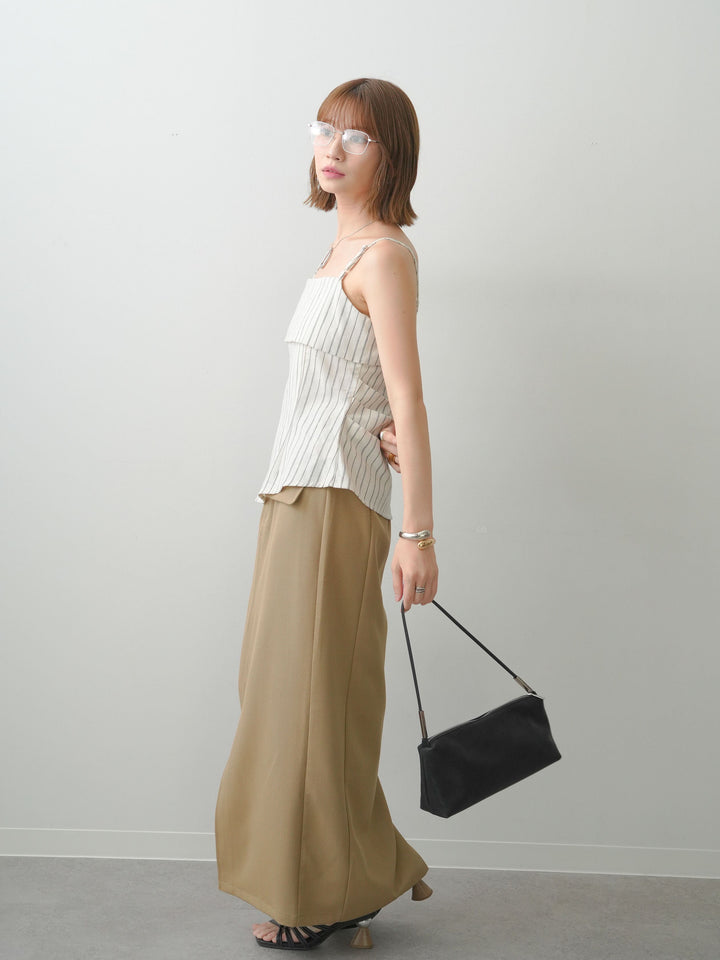 [SET]ストライプアシメキャミソール+クレープデシンフラップ付きストレートスカート(2set)
