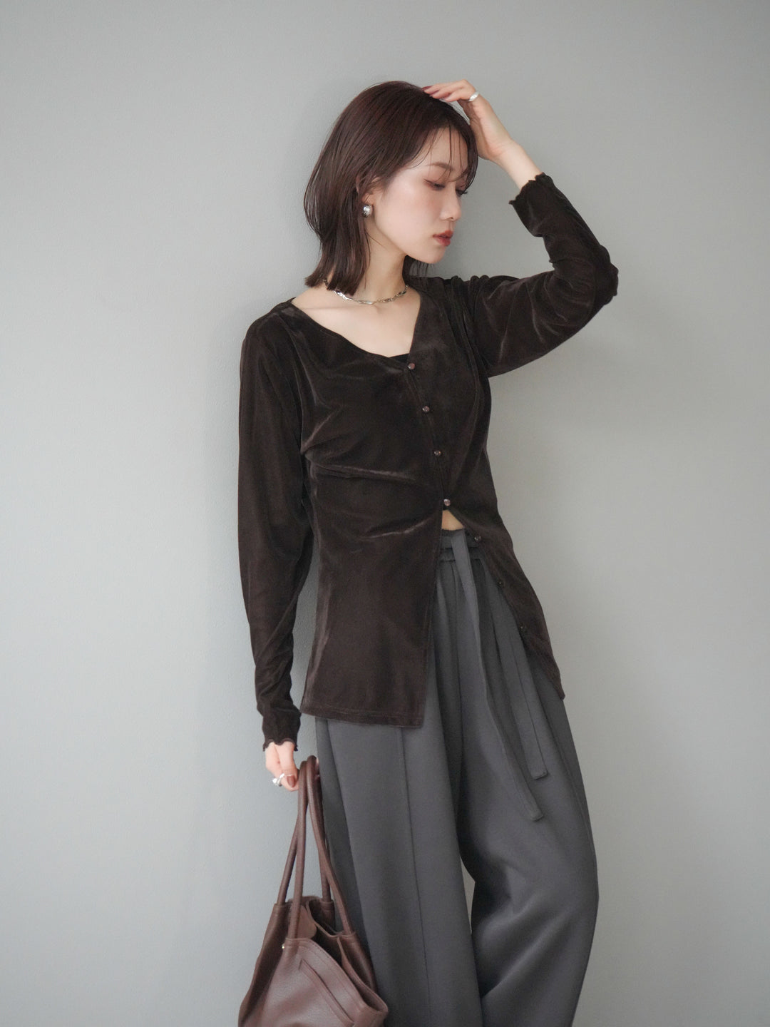 [予約]ベロアカーディガン/brown