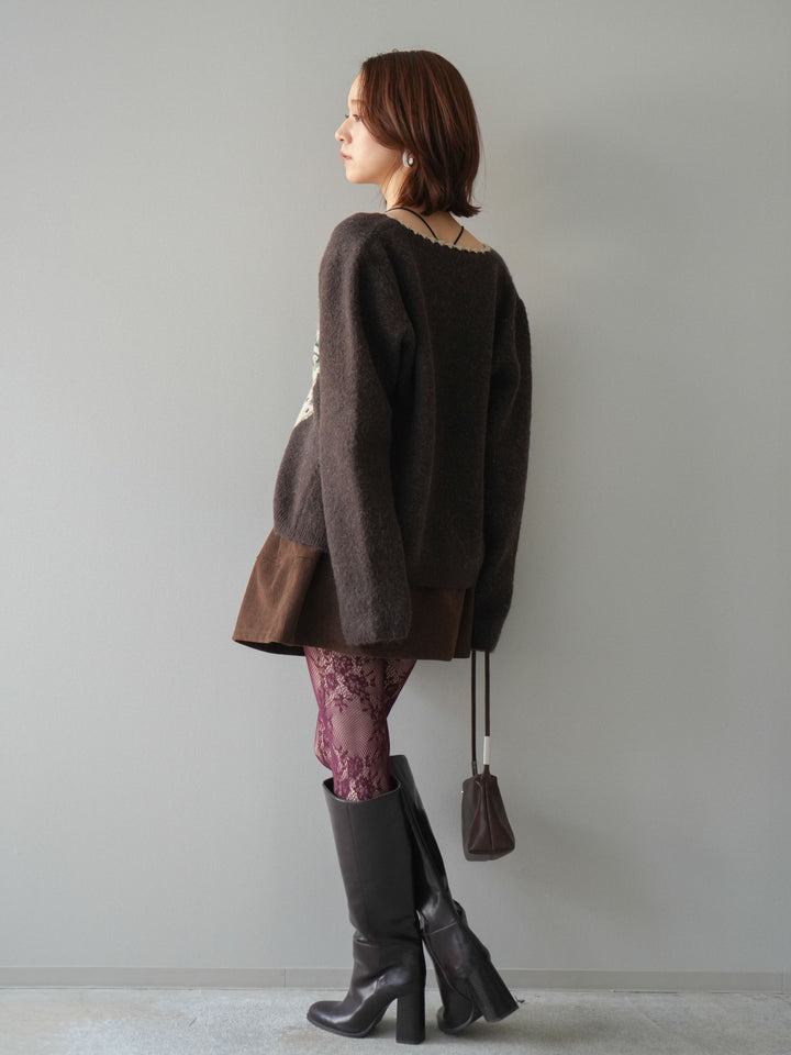 [予約]ベルト付インパンコーデュロイタックフレアスカート/brown