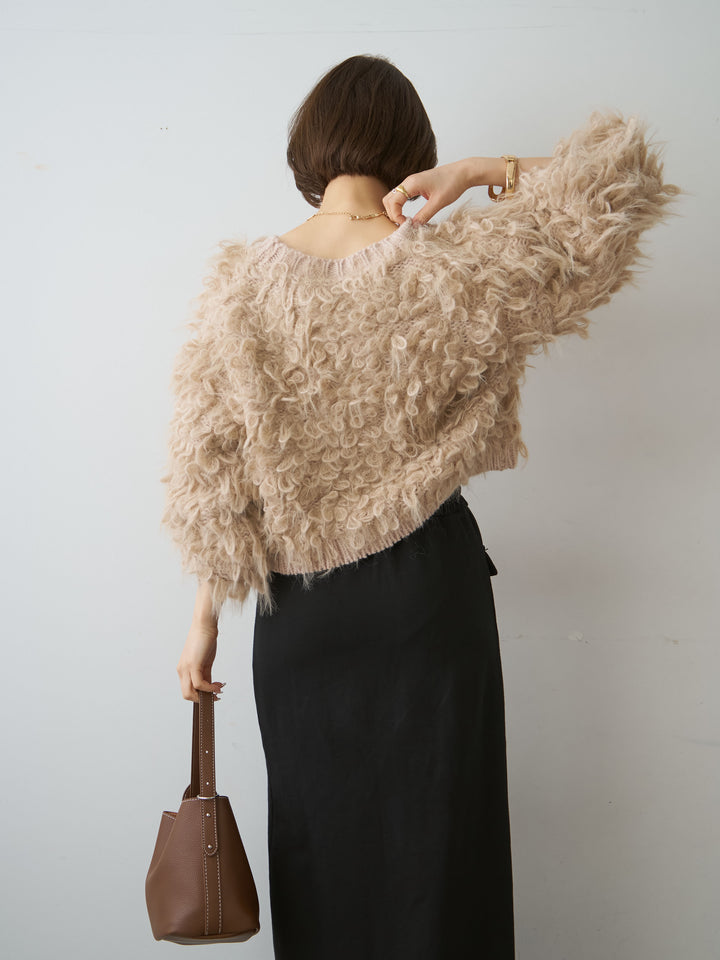 [予約]ループフェザークロップニットカーディガン/beige