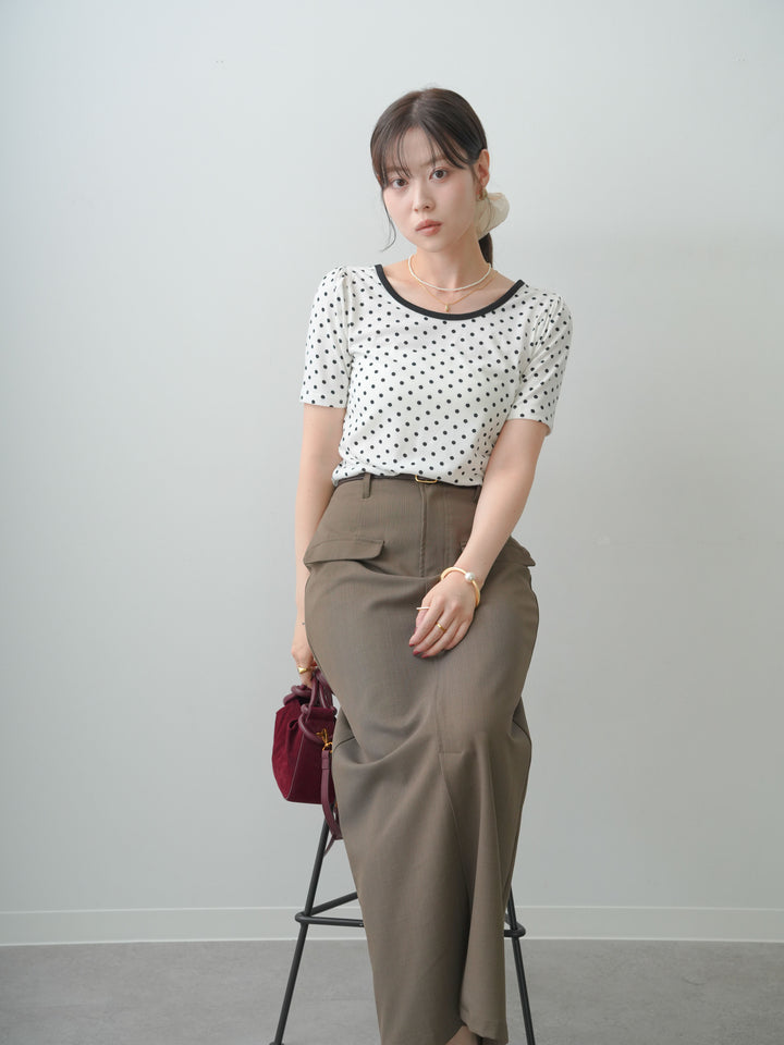 [SET]前後2wayドットバイカラーパイピングTEE+クレープデシンフラップ付きストレートスカート(2set)
