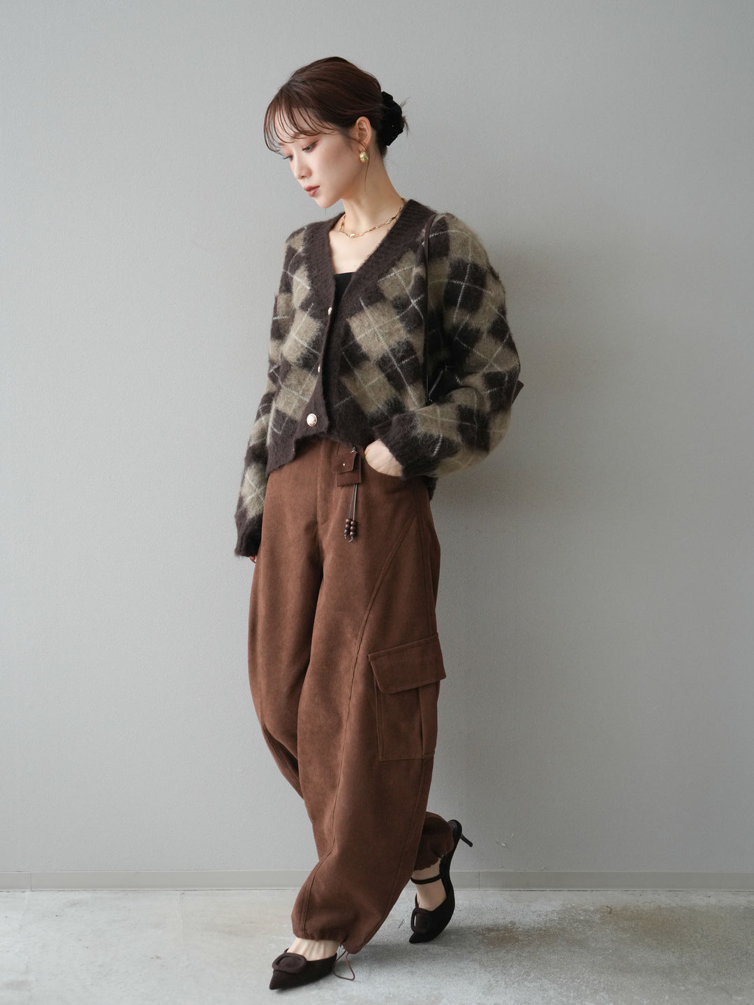 [予約]ベルト付コーデュロイカーゴパンツ/brown