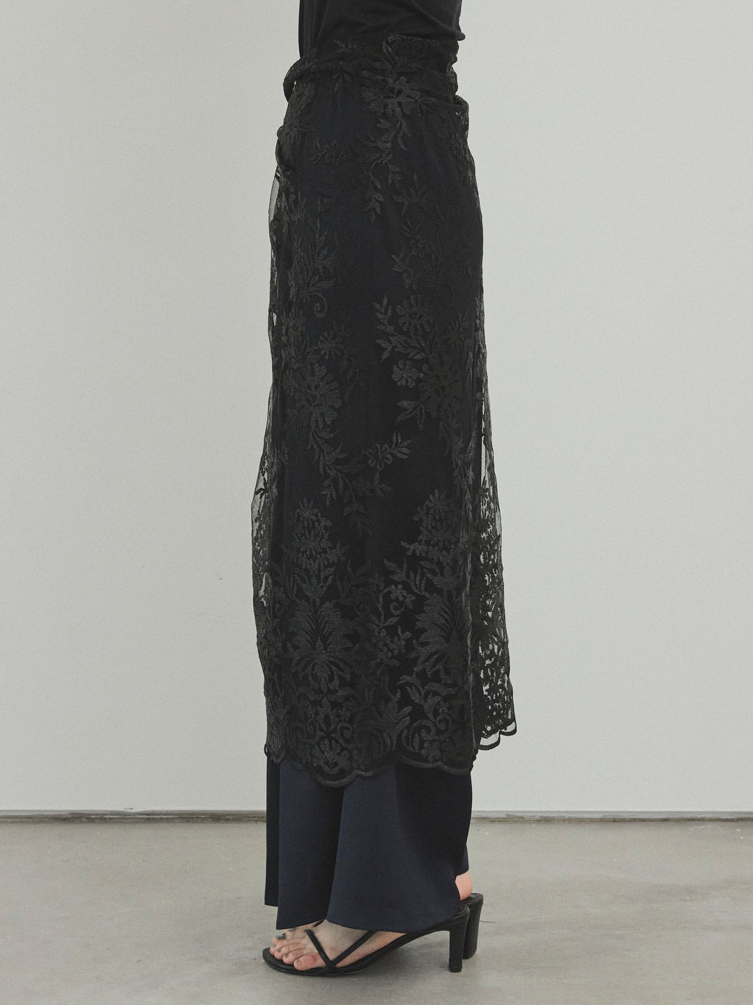 [C]チュールジャガードラップロングスカート/ブラック