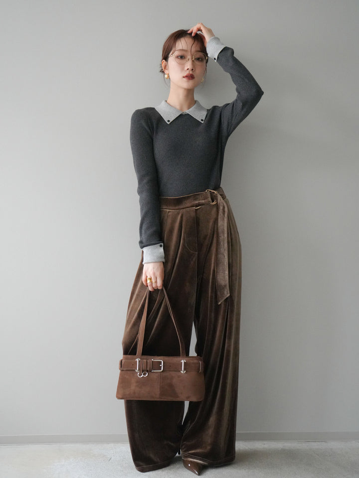 [予約]ベロアベルトスリムパンツ/camel