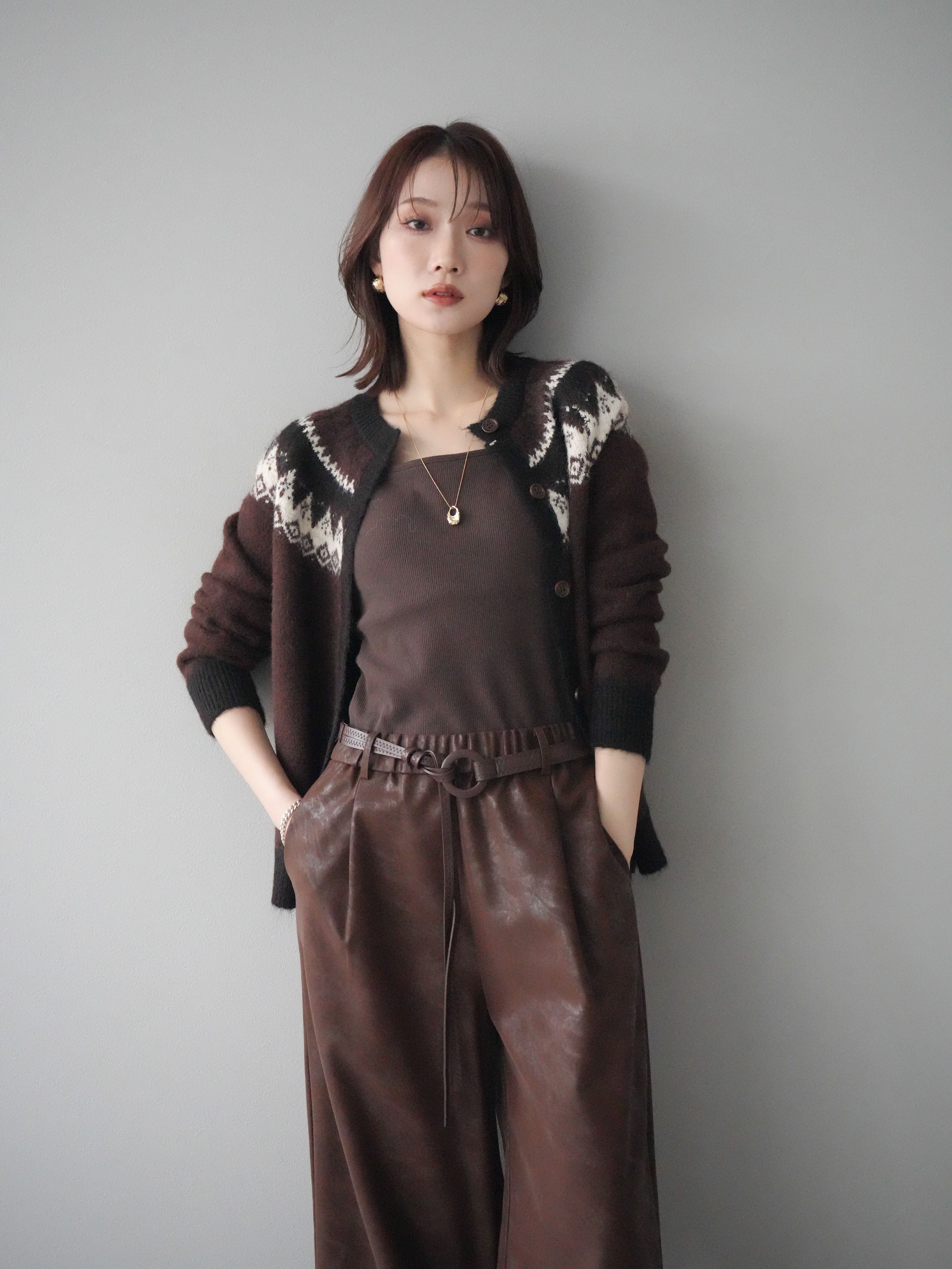予約]ノルディック柄ニットカーディガン/brown – Lumier