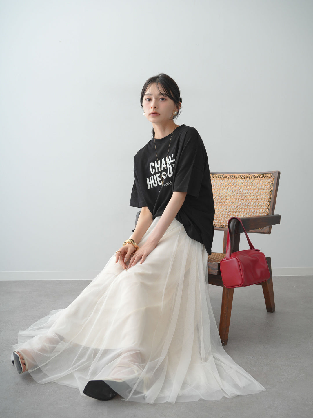 [SET]シアースラブロゴワイドTEE+チュールボリュームスカート(2set)