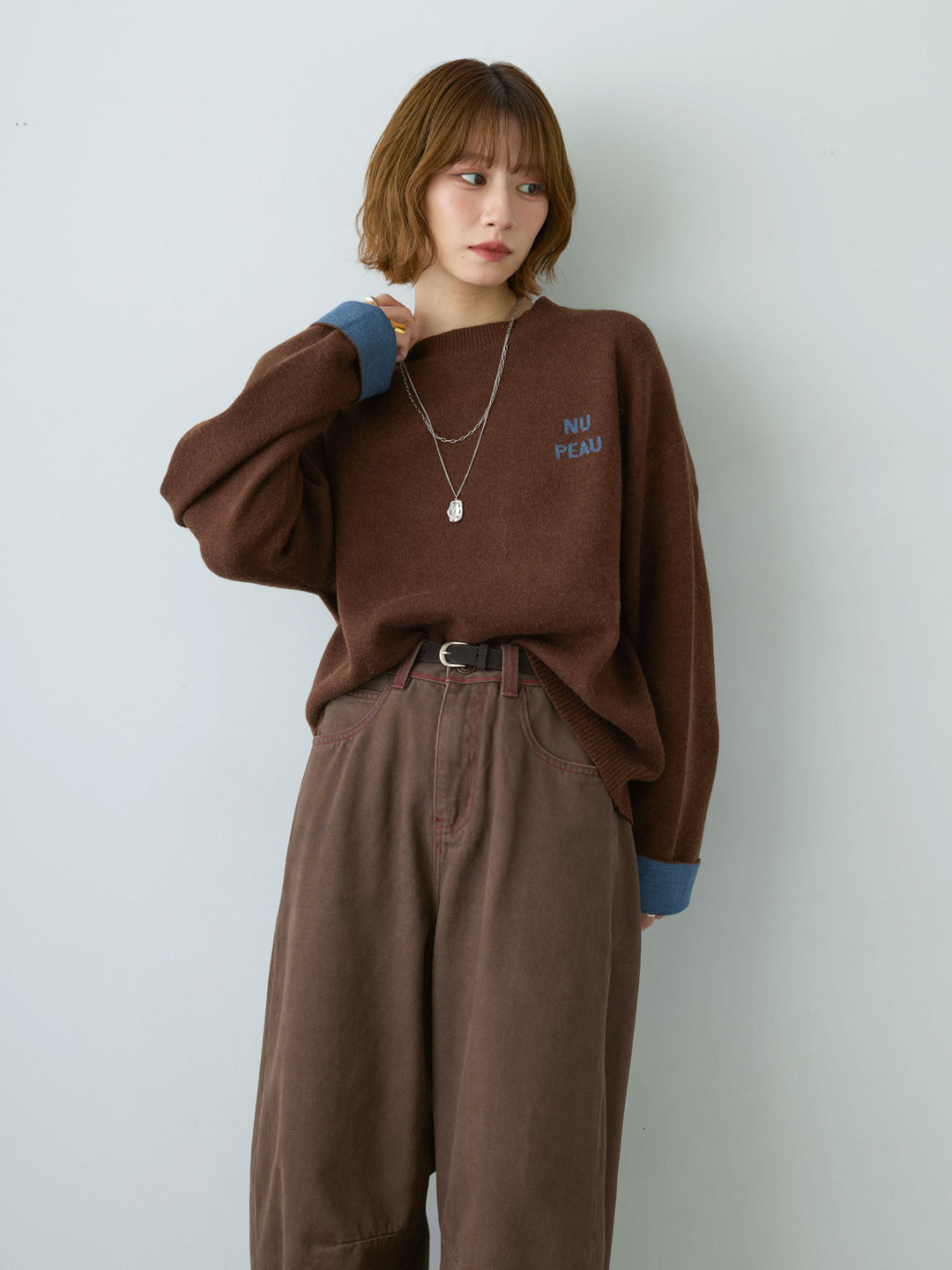 [SET]アルパカタッチバイカラーニットトップス+選べるアクセセット(2set)