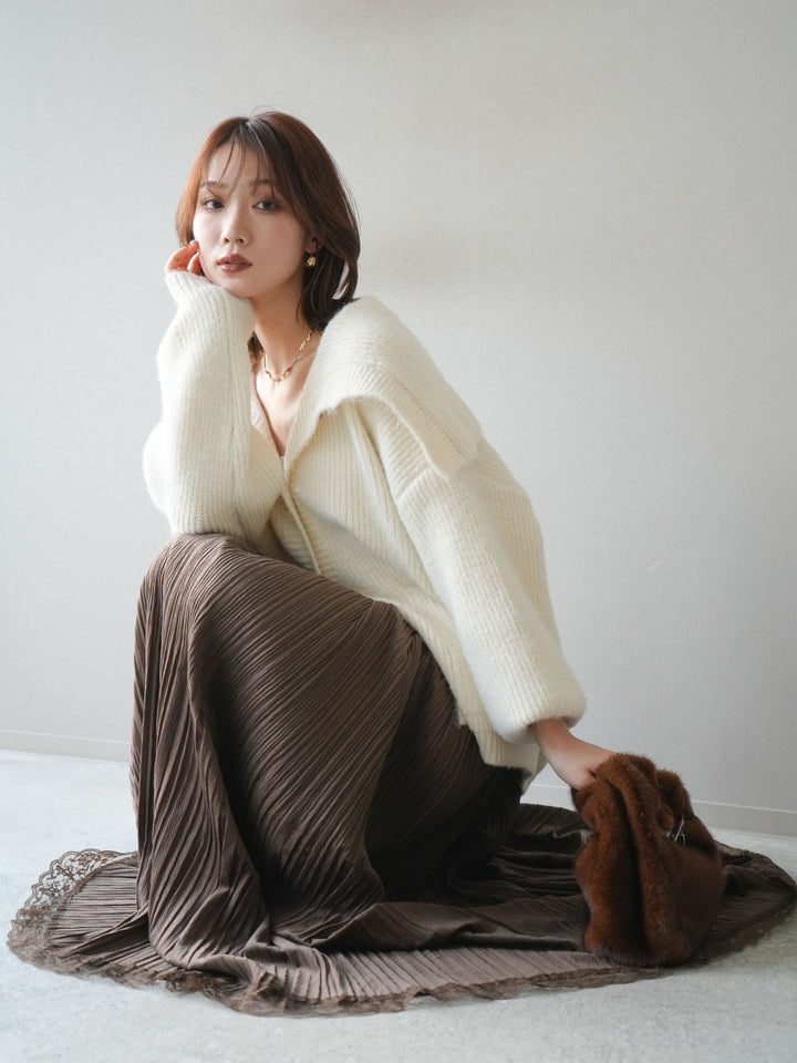 [予約]襟付きボタンオーバーニットカーディガン/ivory