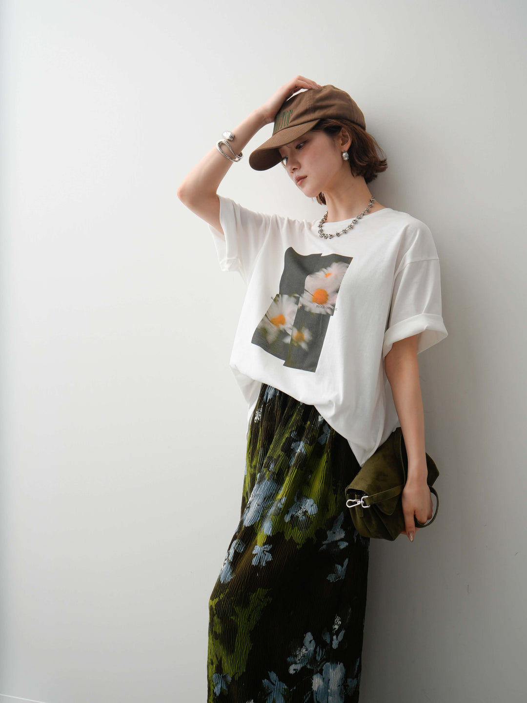 【着回しセット】フラワーフォトTEE+フラワープリントドレープタックパンツ+フラワープリントIラインギャザースカート(3set)