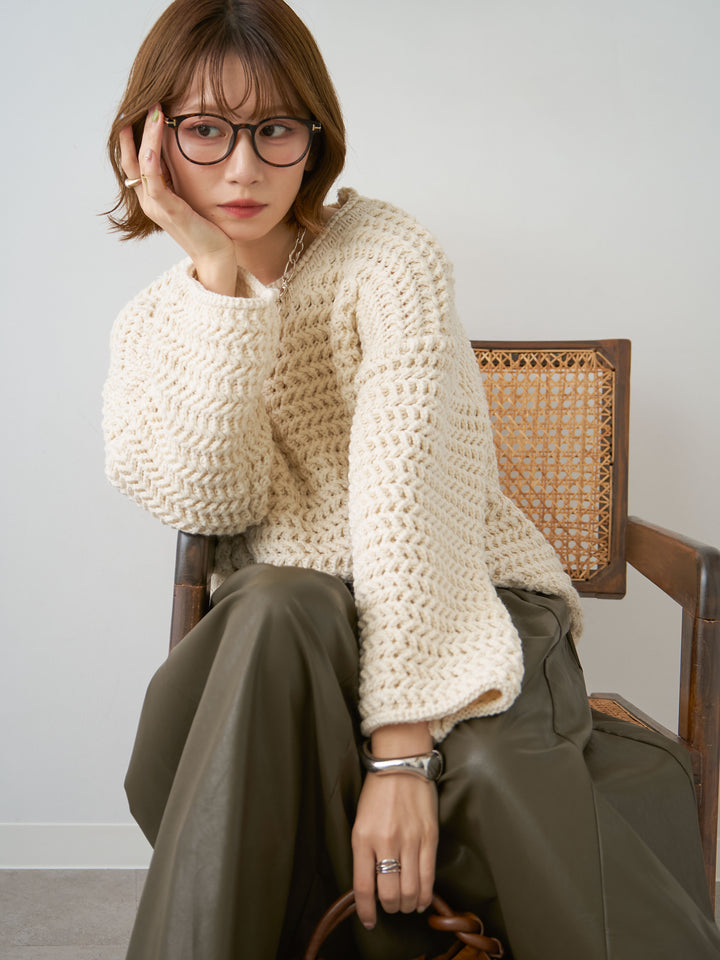 [SET]立体ヘリンボーン編みニットプルオーバー+立体ヘリンボーン編みニットプルオーバー(2set)