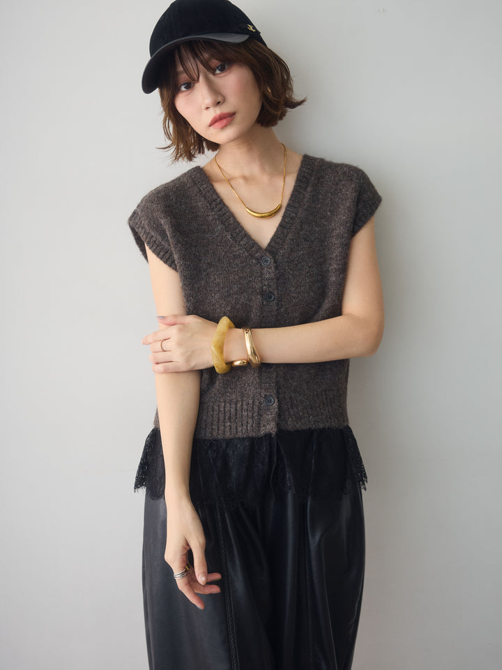 [予約]モヘアレースドッキングベスト/brown