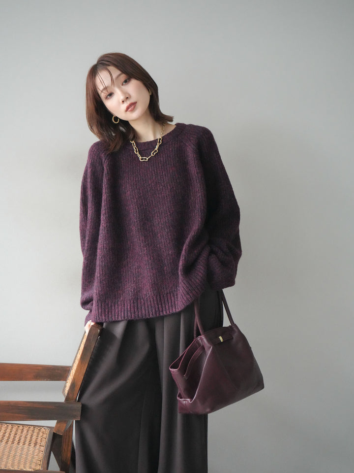 [予約]クルーネック畦編みミックスニット/bordeaux