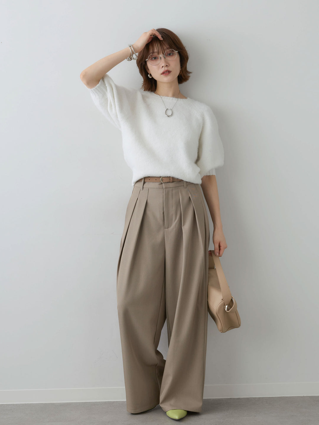 [SET]モヘアハーフプルオーバー+ツイルタックワイドパンツ(2set)