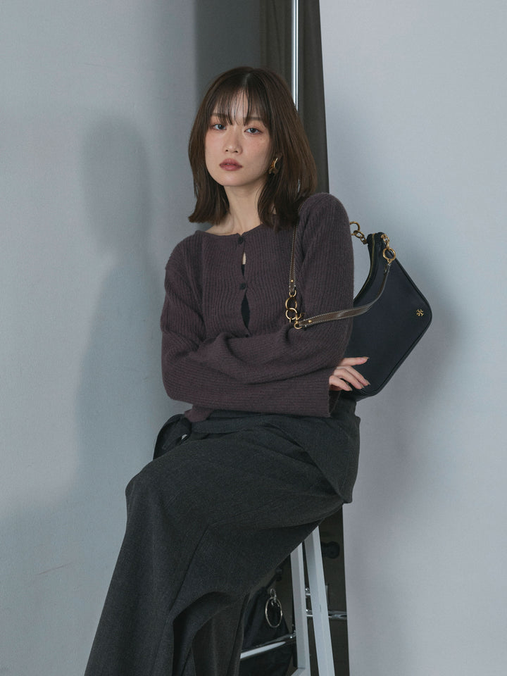 【Allure】[SET]デザインショートニットカーディガン+スカーフ付ワイドパンツ(2set)