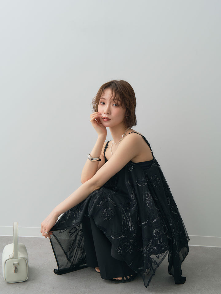 [予約]フラワージャガードアシメキャミソール/black