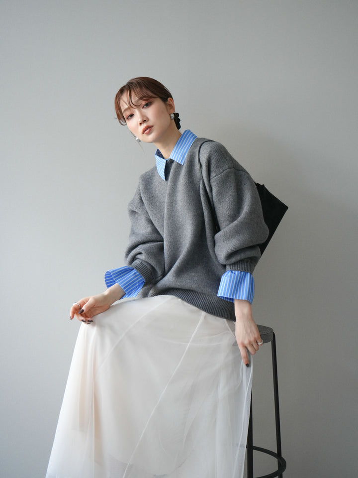 [予約]2WAY襟ニットプルオーバー/gray