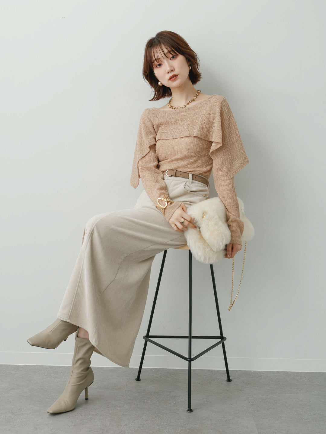 [予約]レースケープデザイントップス/pinkbeige