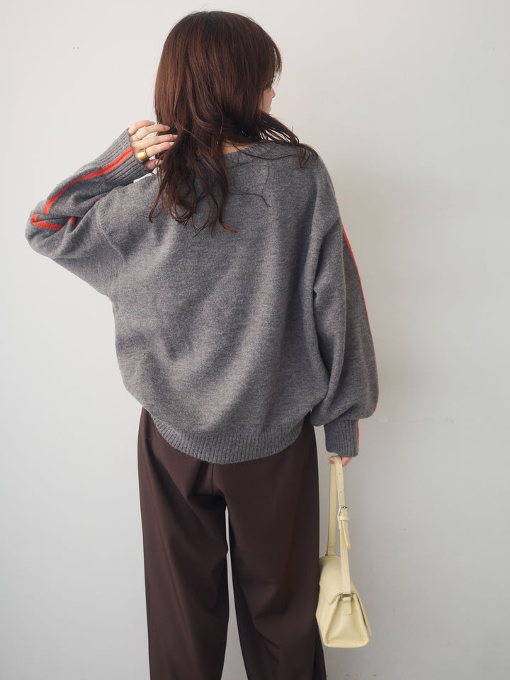 [SET]アルパカタッチサイドバイカラーニットプルオーバー+選べるアクセセット(2set)