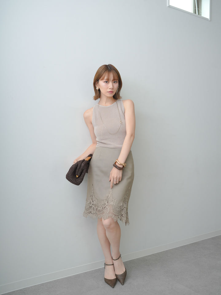 [SET]バックスリットニットタンクトップ+スカラップレーススカート(2set)