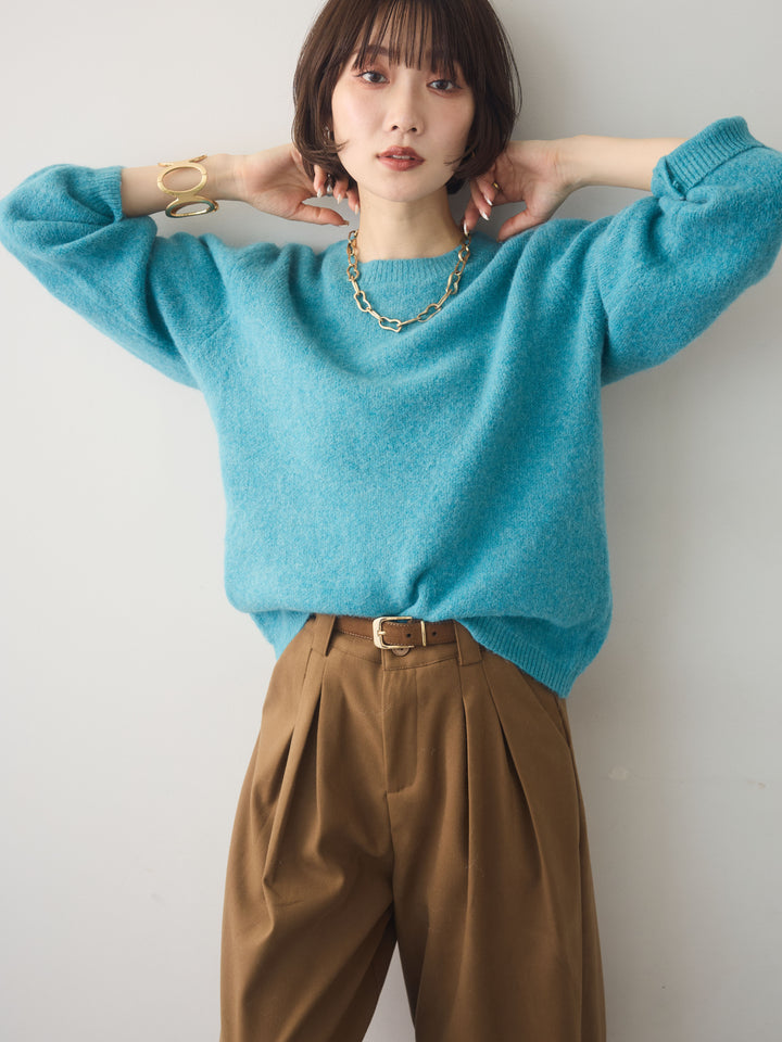 [SET]ソフトヘアリークルーネックニットトップス+選べるアクセセット(2set)