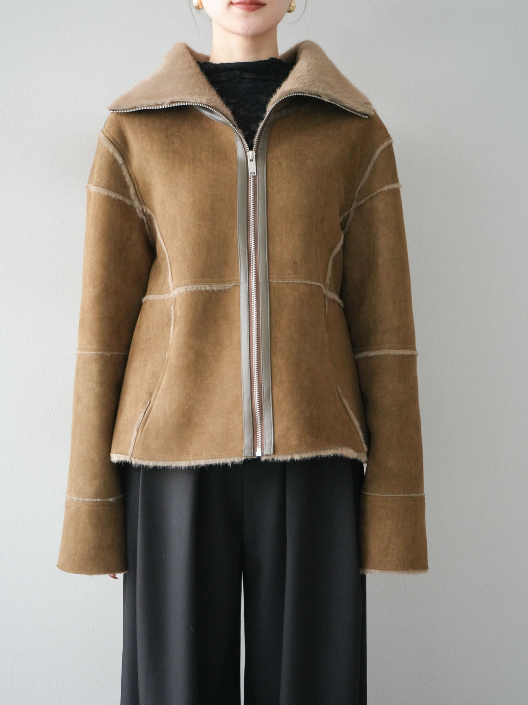 [予約]スタンドカラームートンZIPジャケット/khaki