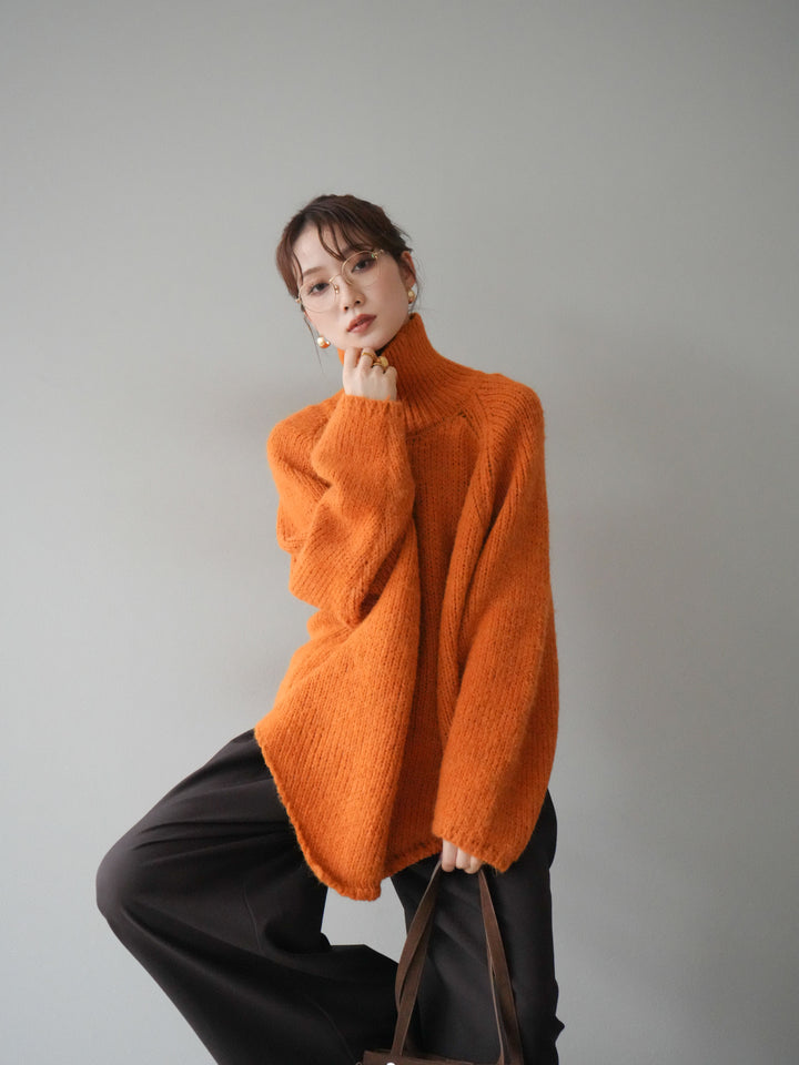 [予約]アシンメトリーハイネックニットプルオーバー/orange